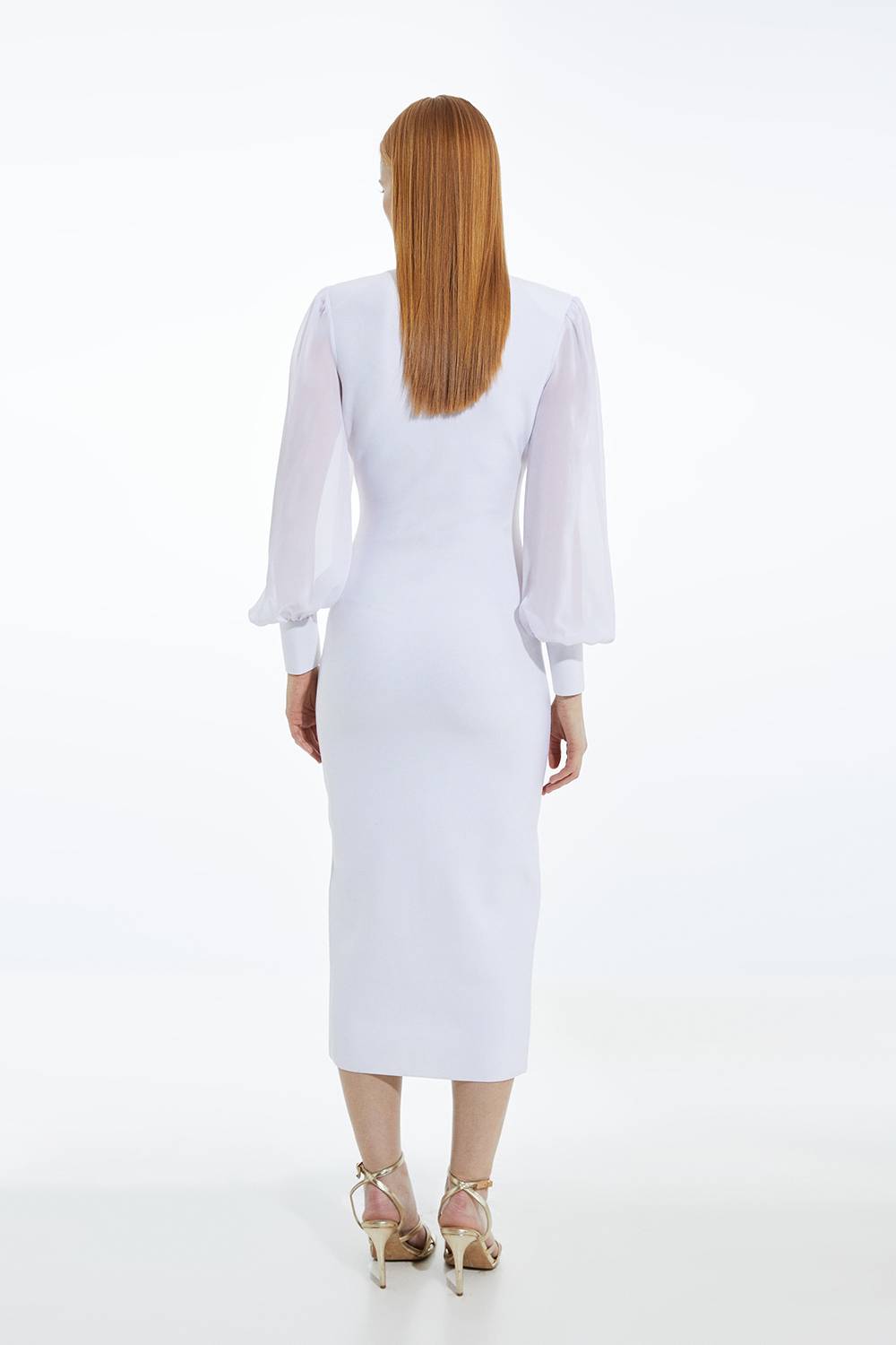 KarenMillen Robe en maille sculptante avec zip et manches en chiffon