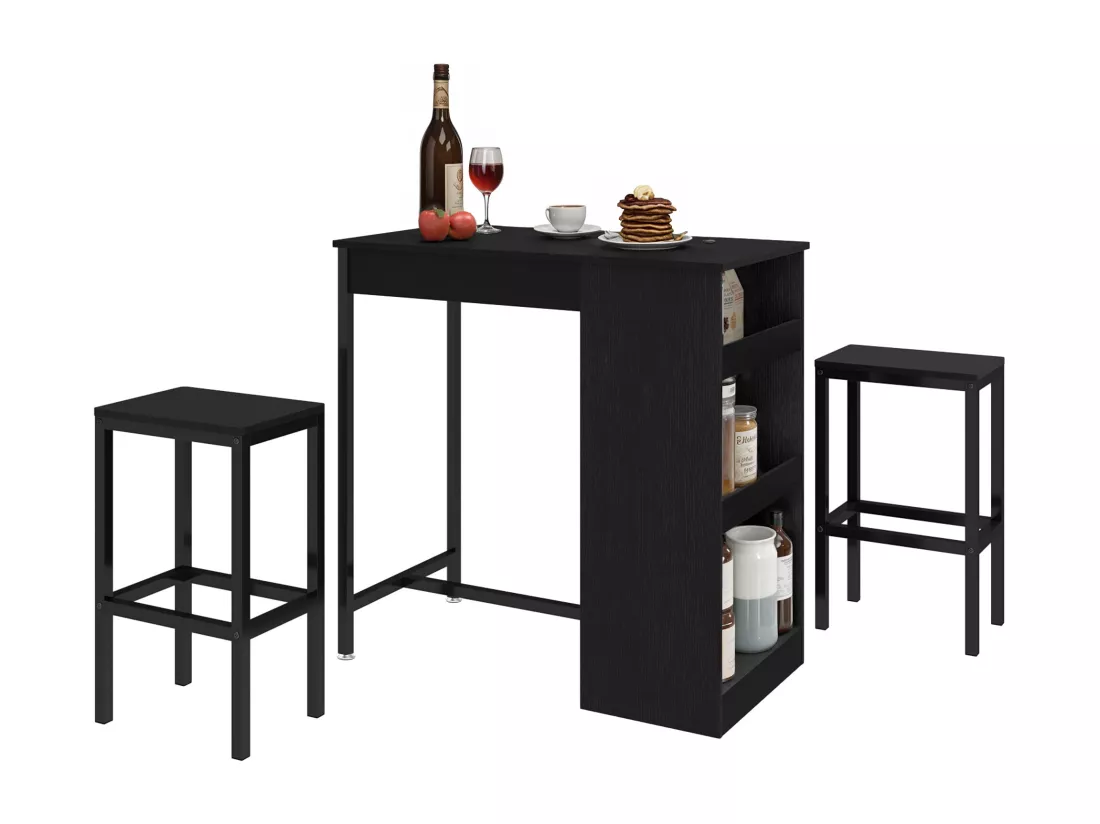 YITAHOME Table de bar 3 Pièces - 2 tabourets - Noir - Étagères ouvertes - pour la Maison, la Cuisine, le Pub et le Café