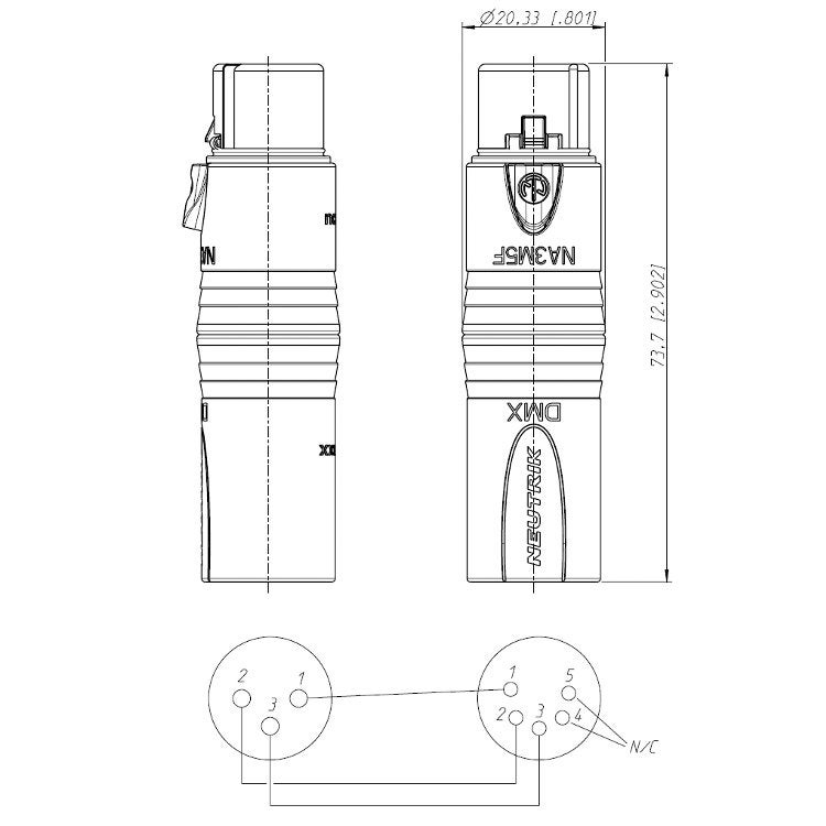 Neutrik NA3M5F adapter XLR3 male - XLR5 female