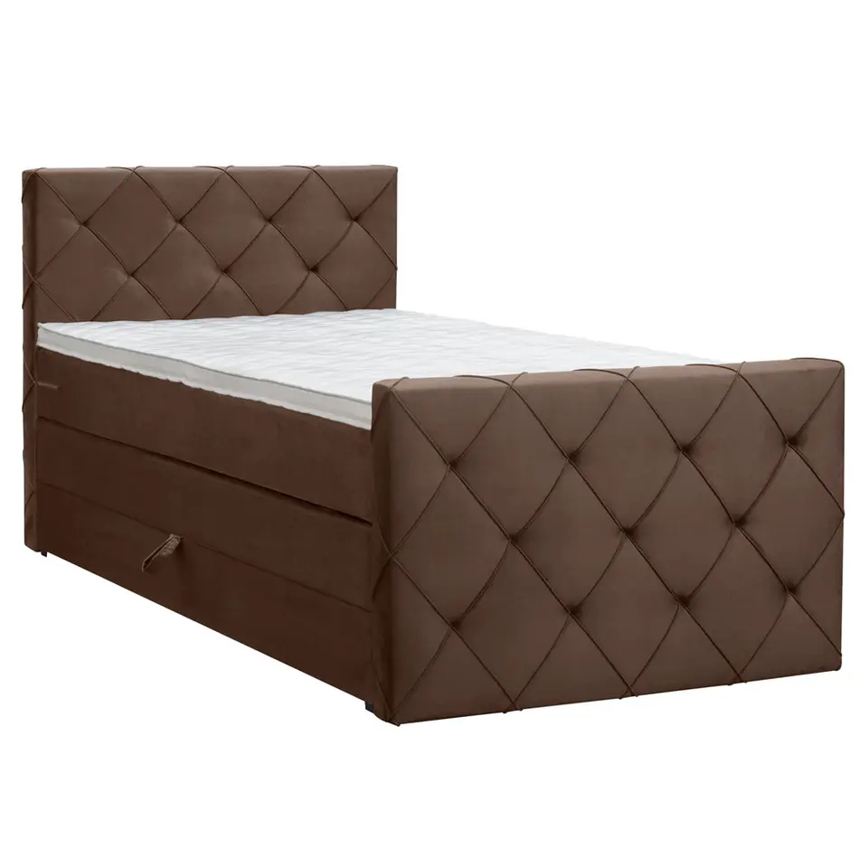 Boxspring met opbergruimte en voetbord Liv geruit - bruin - 120x200cm