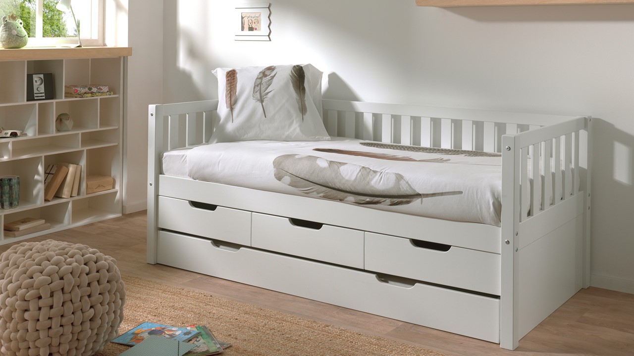 Kajuitbed Fritz met 3 laden en slaaplade white