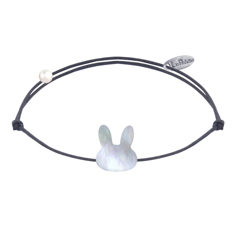 Bracelet Lien Tête de Lapin en Nacre - Gris