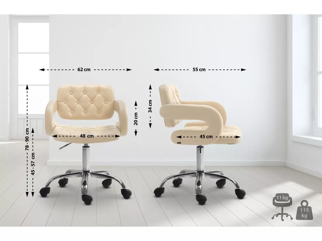 Chaise de bureau - Similicuir & Métal chromé - Crème - Dublin