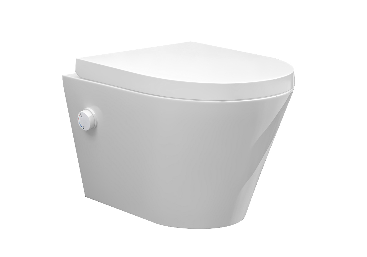 Mueller Afesta randloos toiletpot met bidetsproeier warm/koud en softclose zitting wit mat