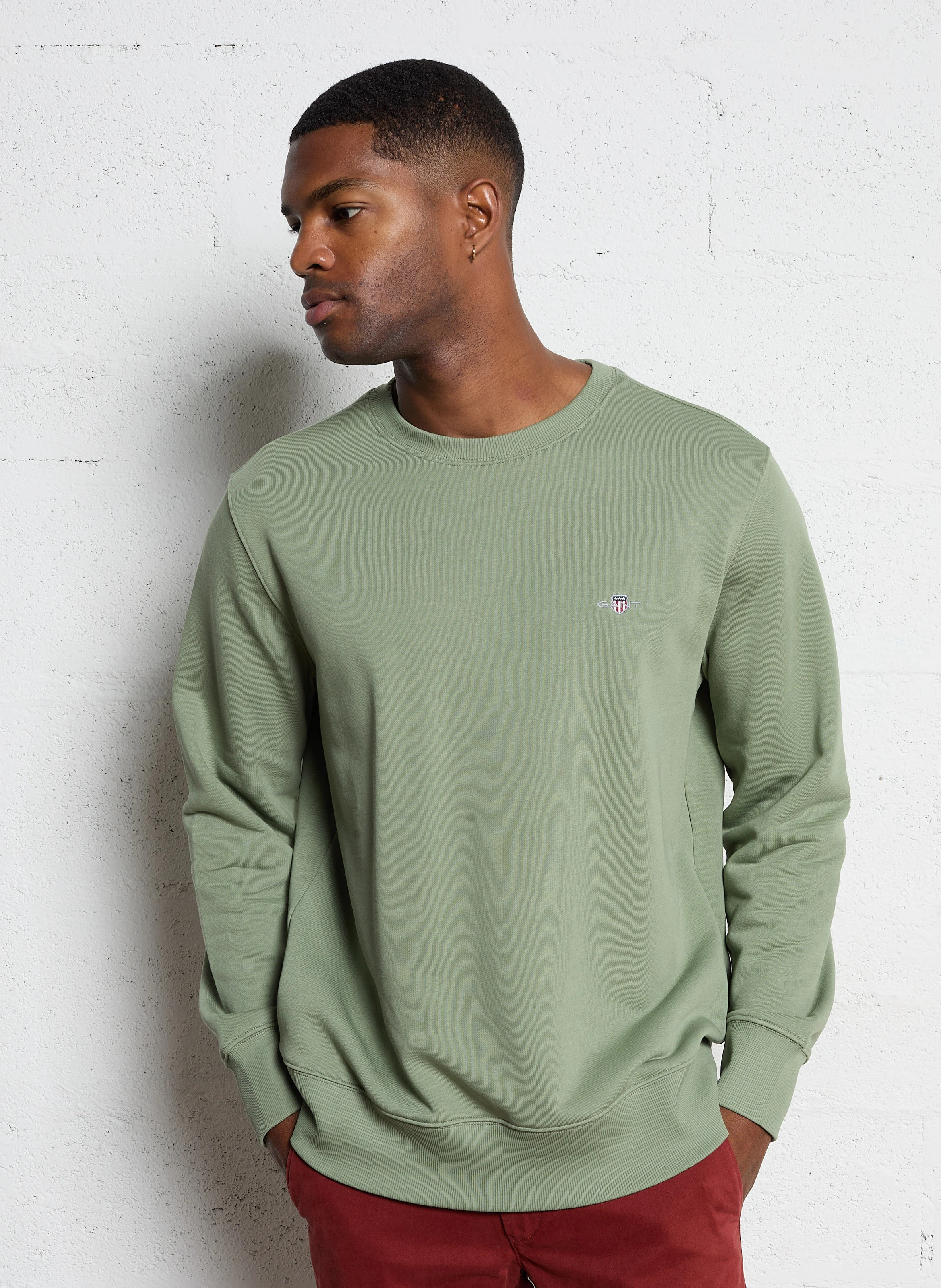 Sweatshirt col rond en coton mélangé| Vert