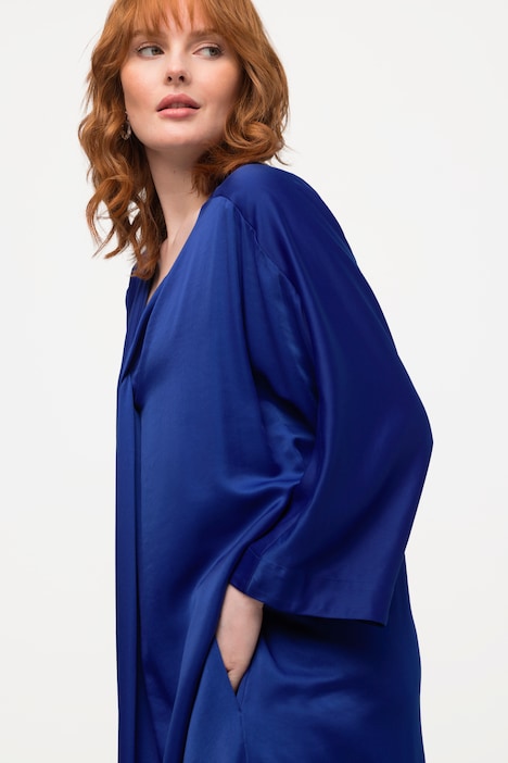 Midikleid, Satin, V-Ausschnitt, Halbarm, Taschen