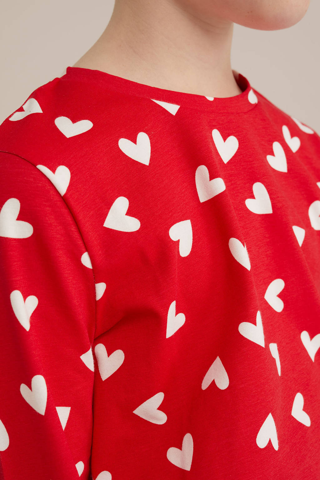 WE Fashion pyjama met hartjes print rood/wit