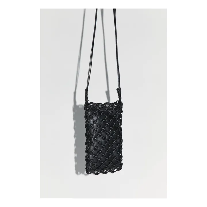 St Agni Porte Téléphone Macrame Sling Cuir | Noir