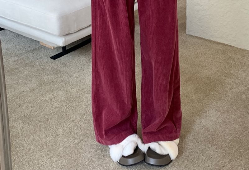 RONIN - Hoge taille effen corduroy broek met wijde pijpen