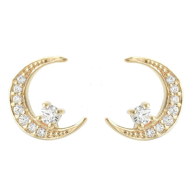 Boucles d'oreilles croissant de lune et oxyde de zirconium Plaqué OR 750 3 microns
