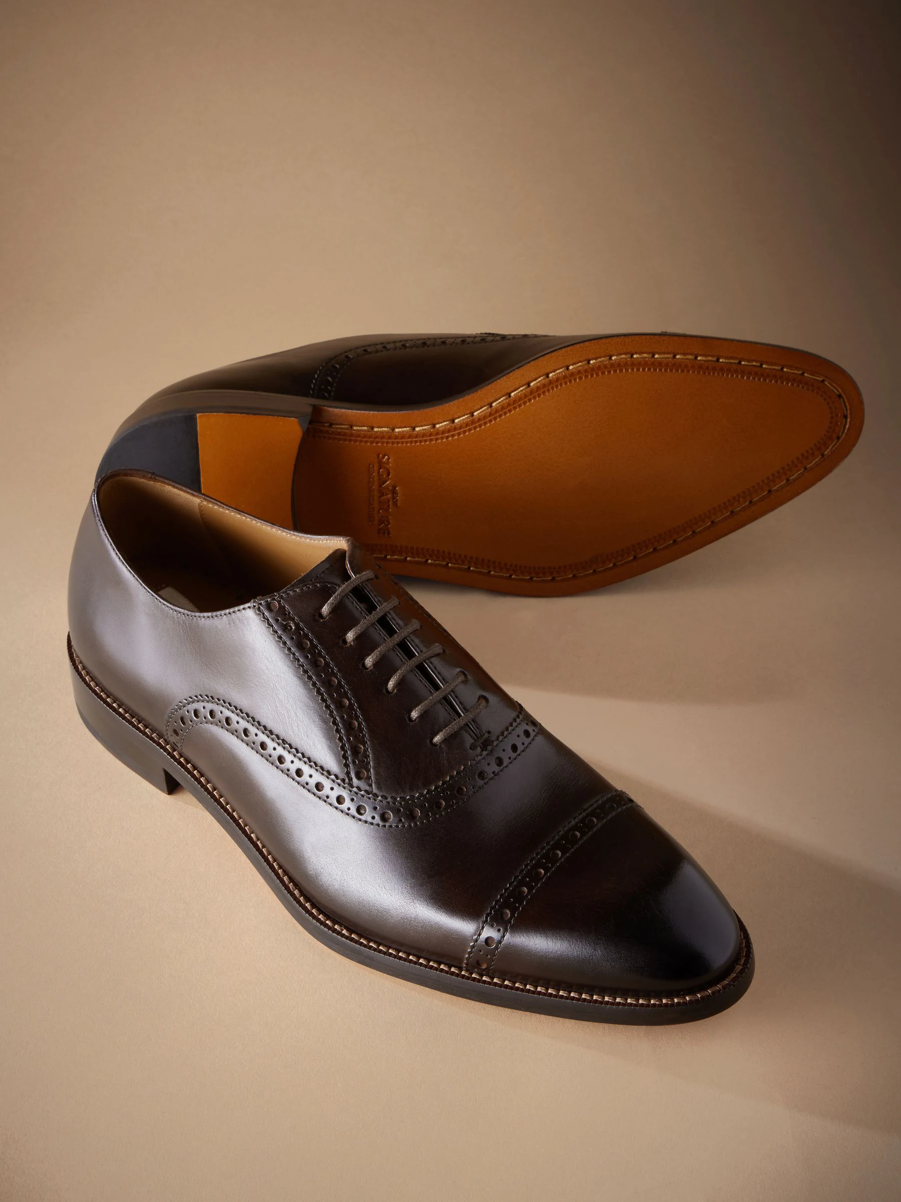 Bruin - Standaard pasvorm - Signature Leather - Oxford schoenen met neusstuk