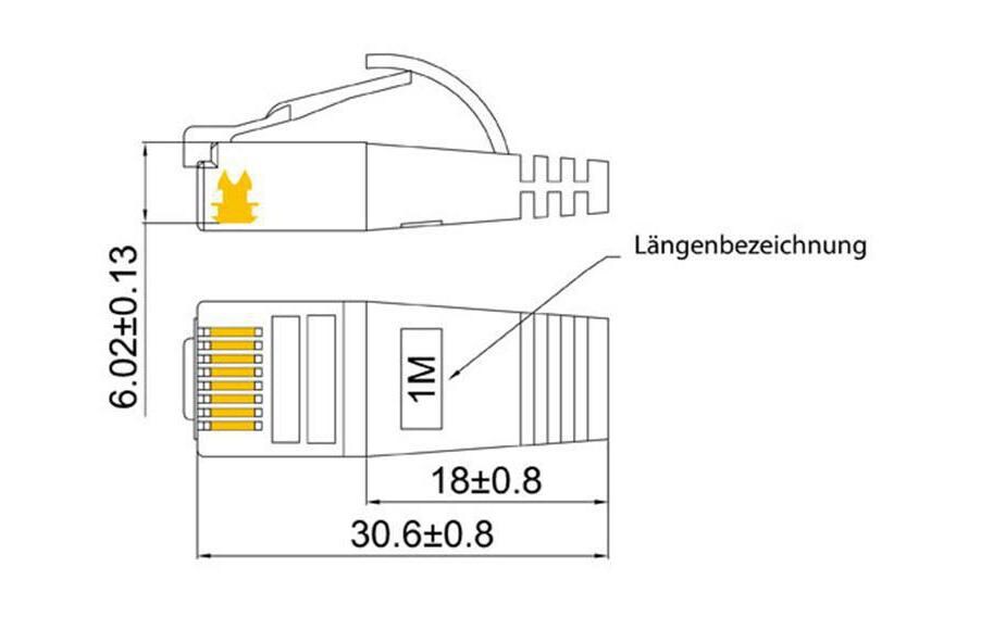 Slimpatchkabel RJ-45 - RJ-45, Cat 6, STP, 25 m, GelbGeschirmtes Twisted-Pair-Kabel (STP) mit Klinkenschutz