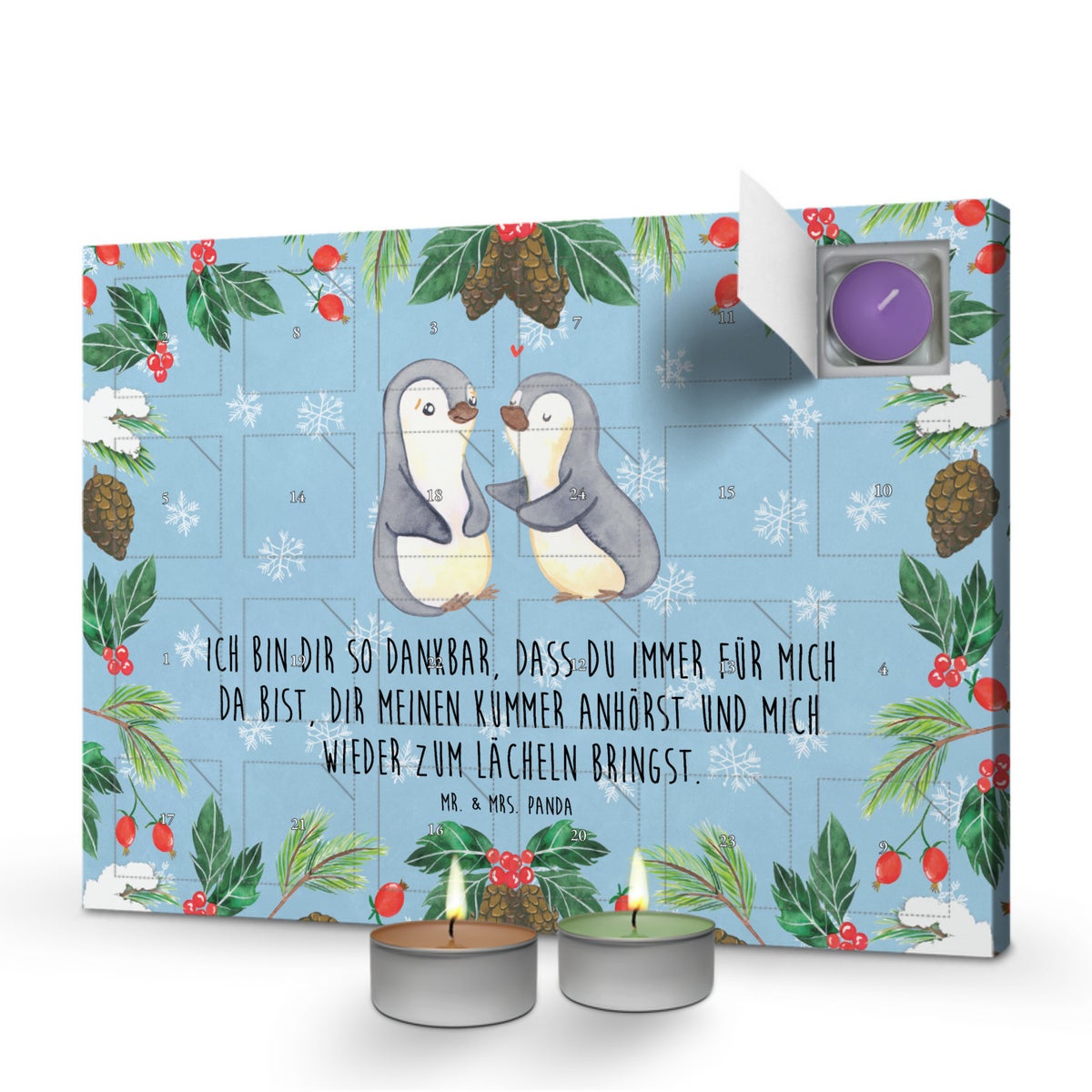 Mr. & Mrs. Panda Geurkaars Adventskalender Pinguïns Troostend - Pastelblauw