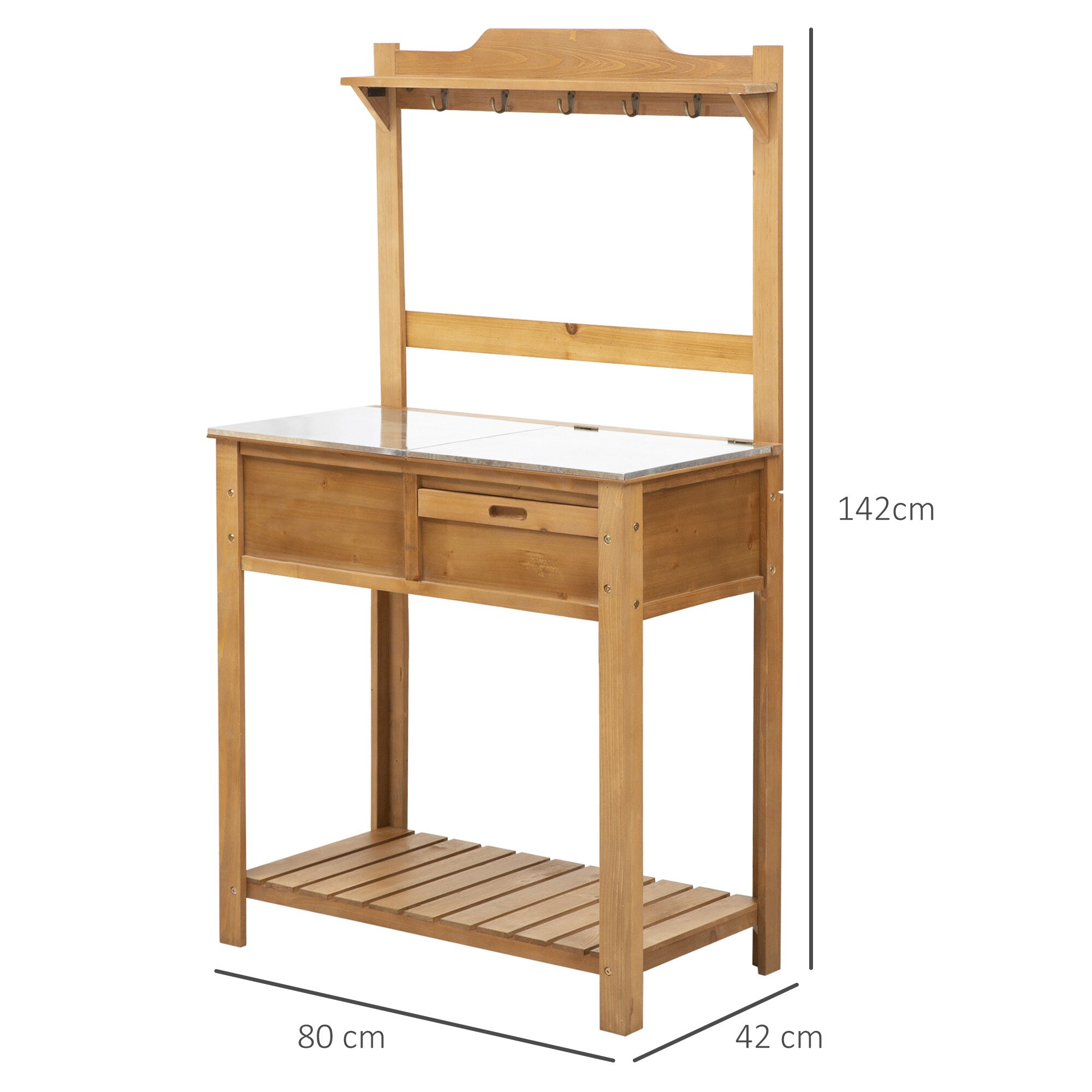 Outsunny Pflanztisch mit verzinkter Arbeitsplatte und Ablage natur 80L x 42B x 142H cm