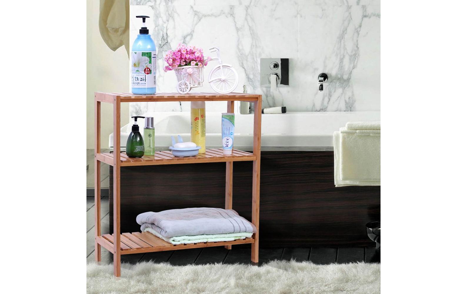 Regal 60 x 66 cm, BraunBambusregal mit 3 Ablagen