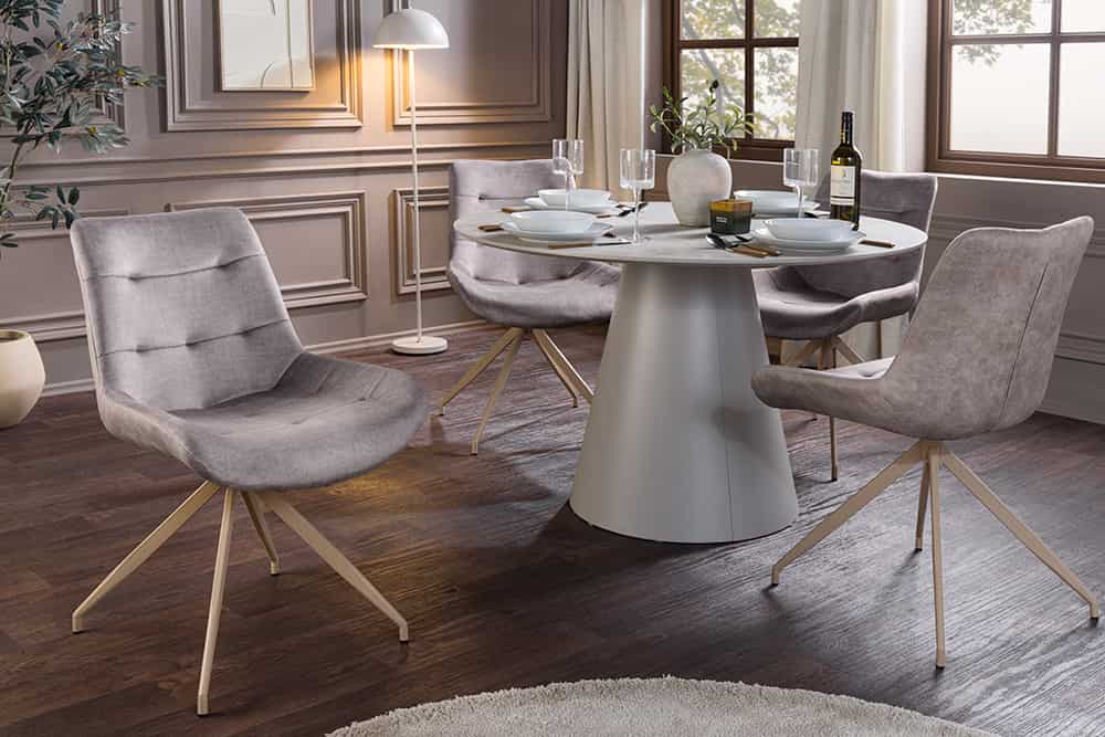 Design Stuhl DIVANI taupe Samt beiges Metallgestell
