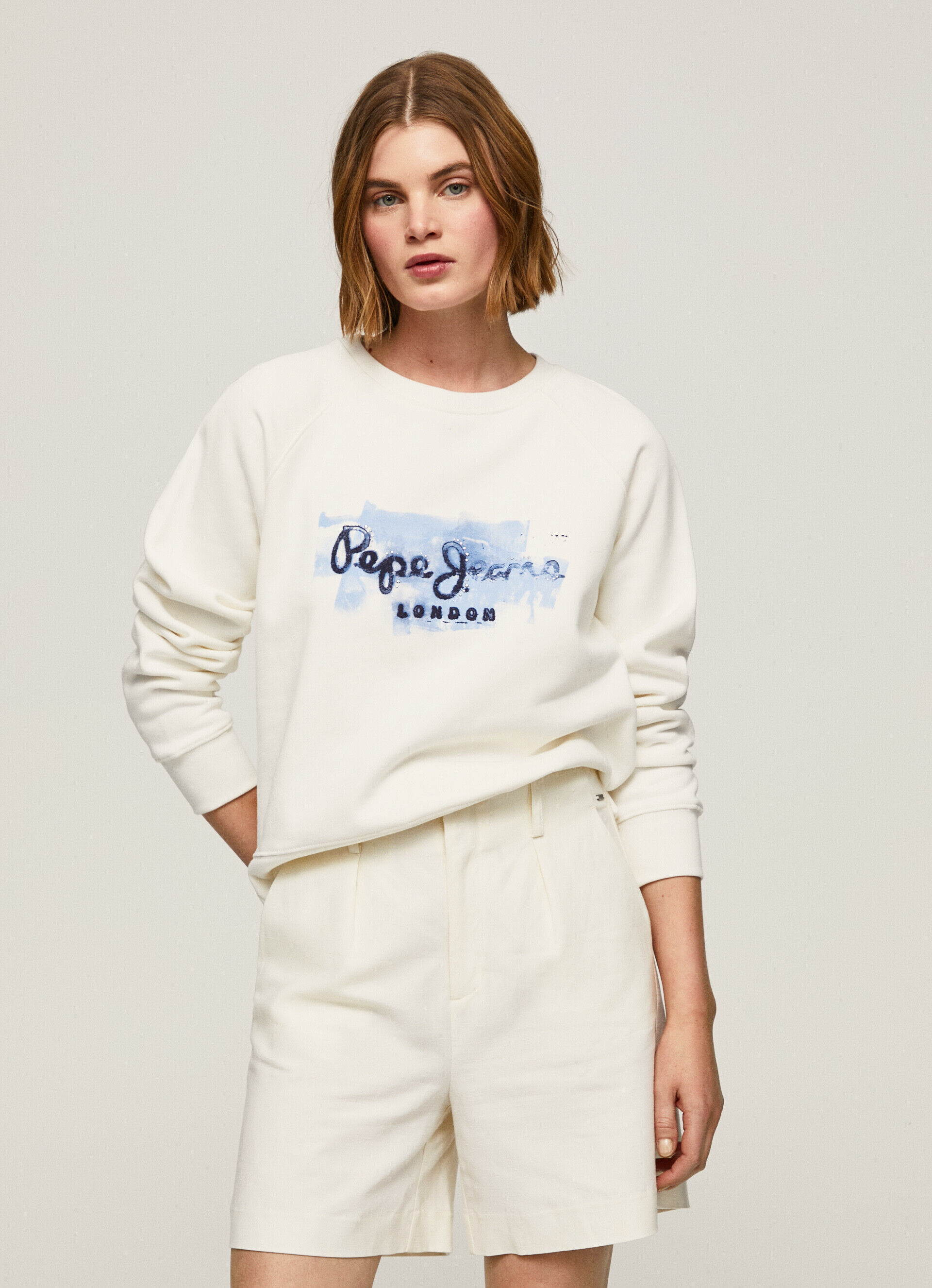 Blusa de moletom cropped de algodão - branco mousse