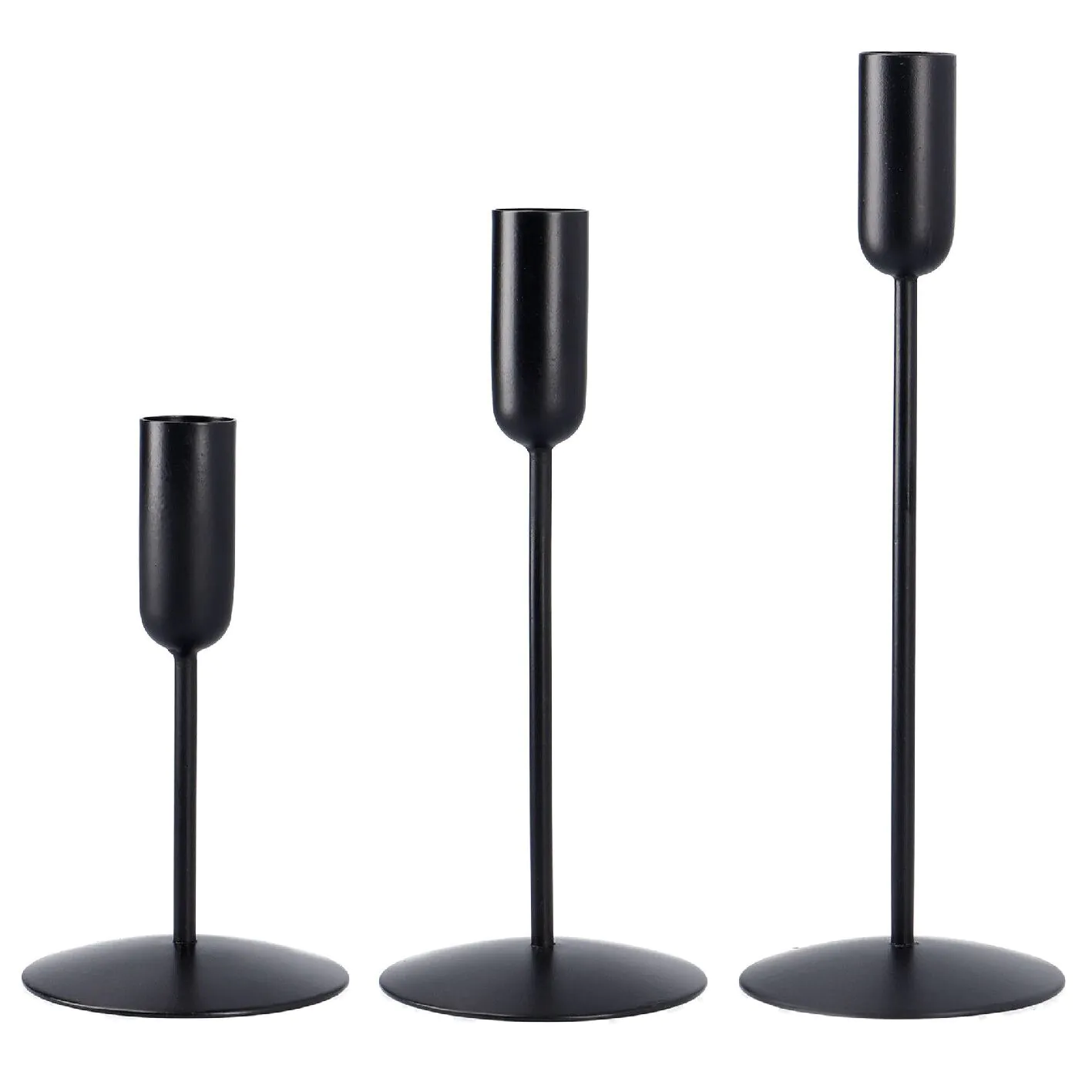 3er Set Kerzenständer, Stabkerzen, schwarz matt