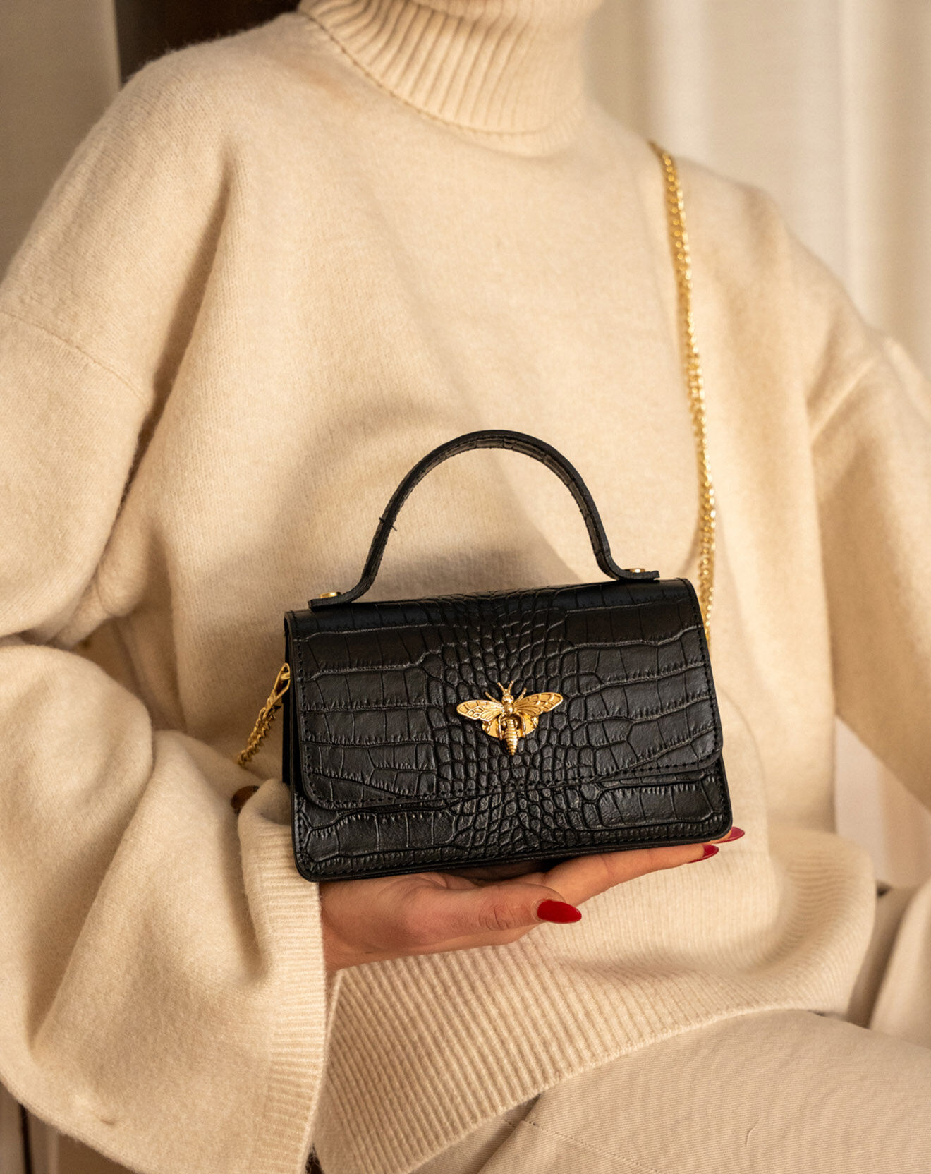 Christian Laurier Sac à main en Cuir croco Lily noir - 19x11x7.5 cm