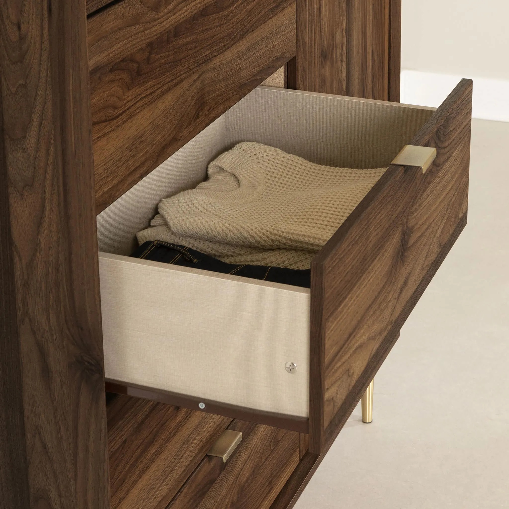 South Shore Commode à porte 5 Tiroirs - Hype Noyer naturel et Marbre carrara