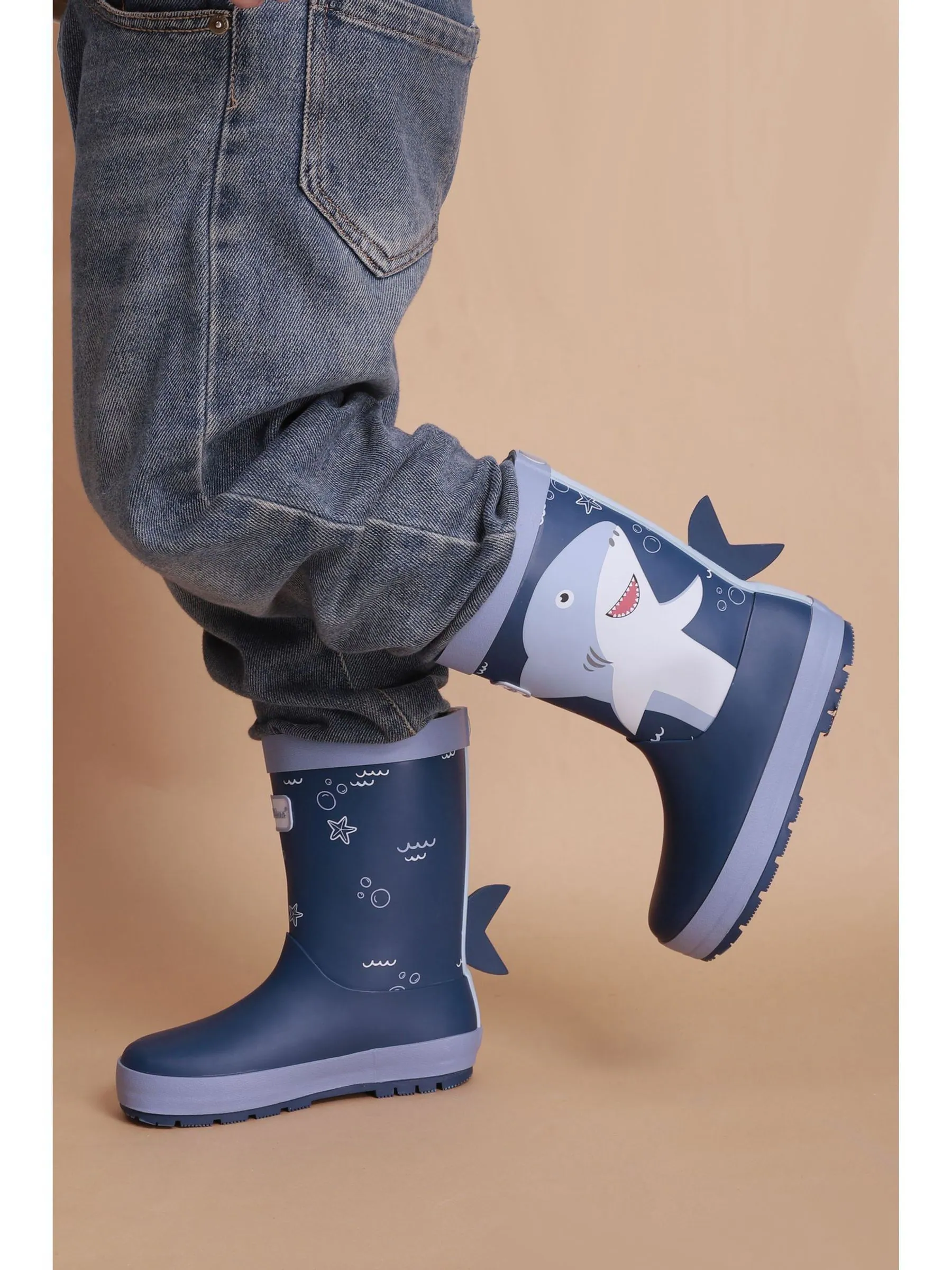 ToeZone Boys Blue Shark Waterproof Wellies