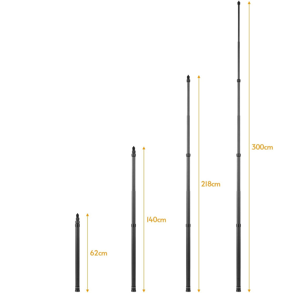(300cm) XXL Universal Carbon Selfie Stick Monopod Stativ Halterung für GoPro / Insta360 / DSLR Kamera mit 1/4