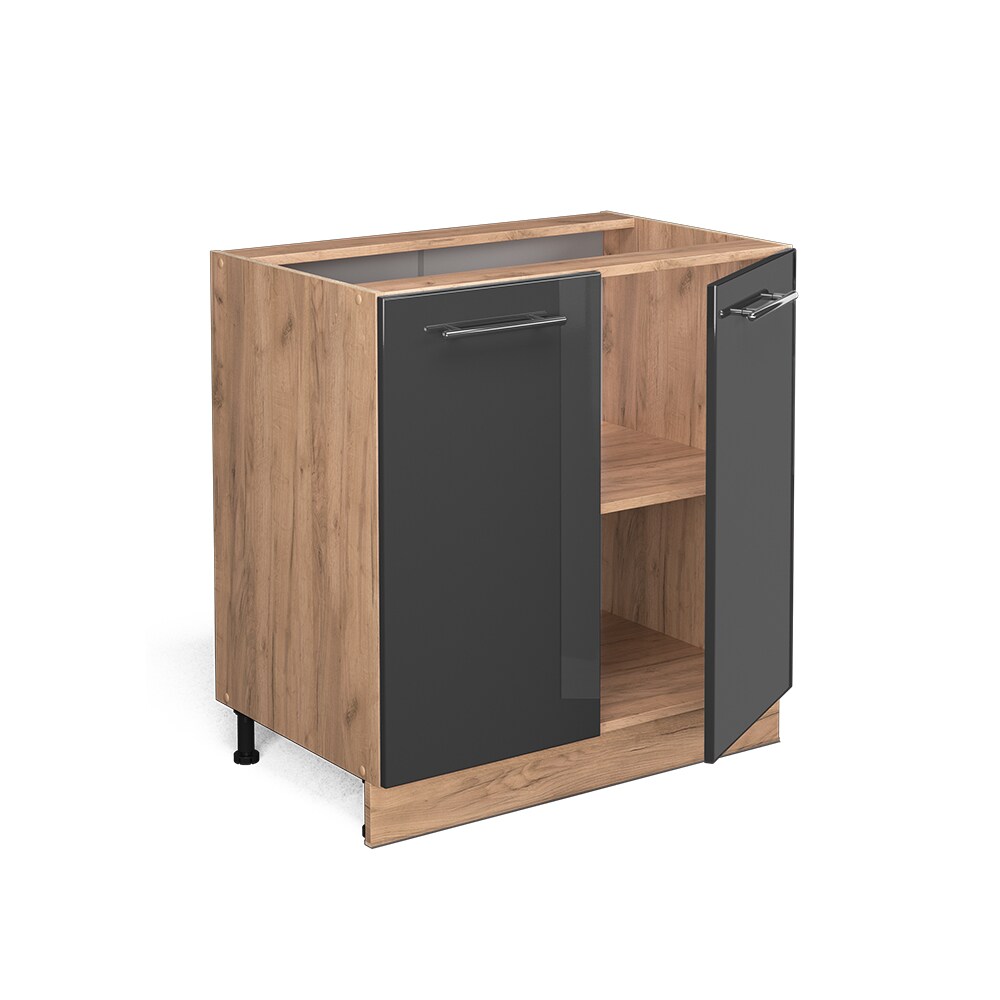 Vicco Unterschrank Küchenschrank Küchenmöbel Fame-Line Eiche Anthrazit modern 80 cm Küche Einbauküche Drehtür Einlegeboden Blende Küchenzeile Hochglanz