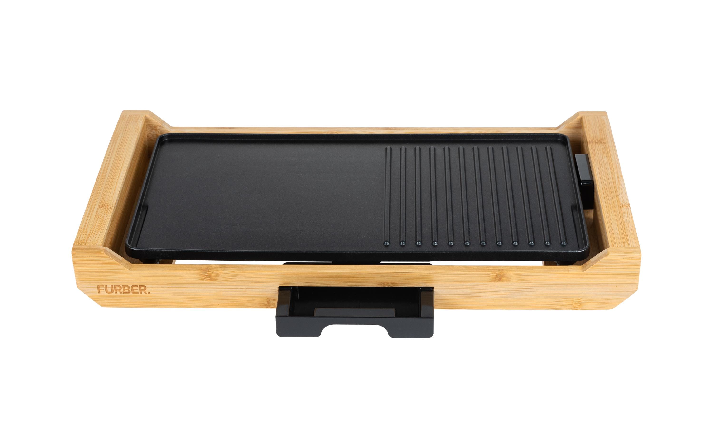 Tischgrill BambusLeistungsstarker Tischgrill mit Brat- und Grillplatte