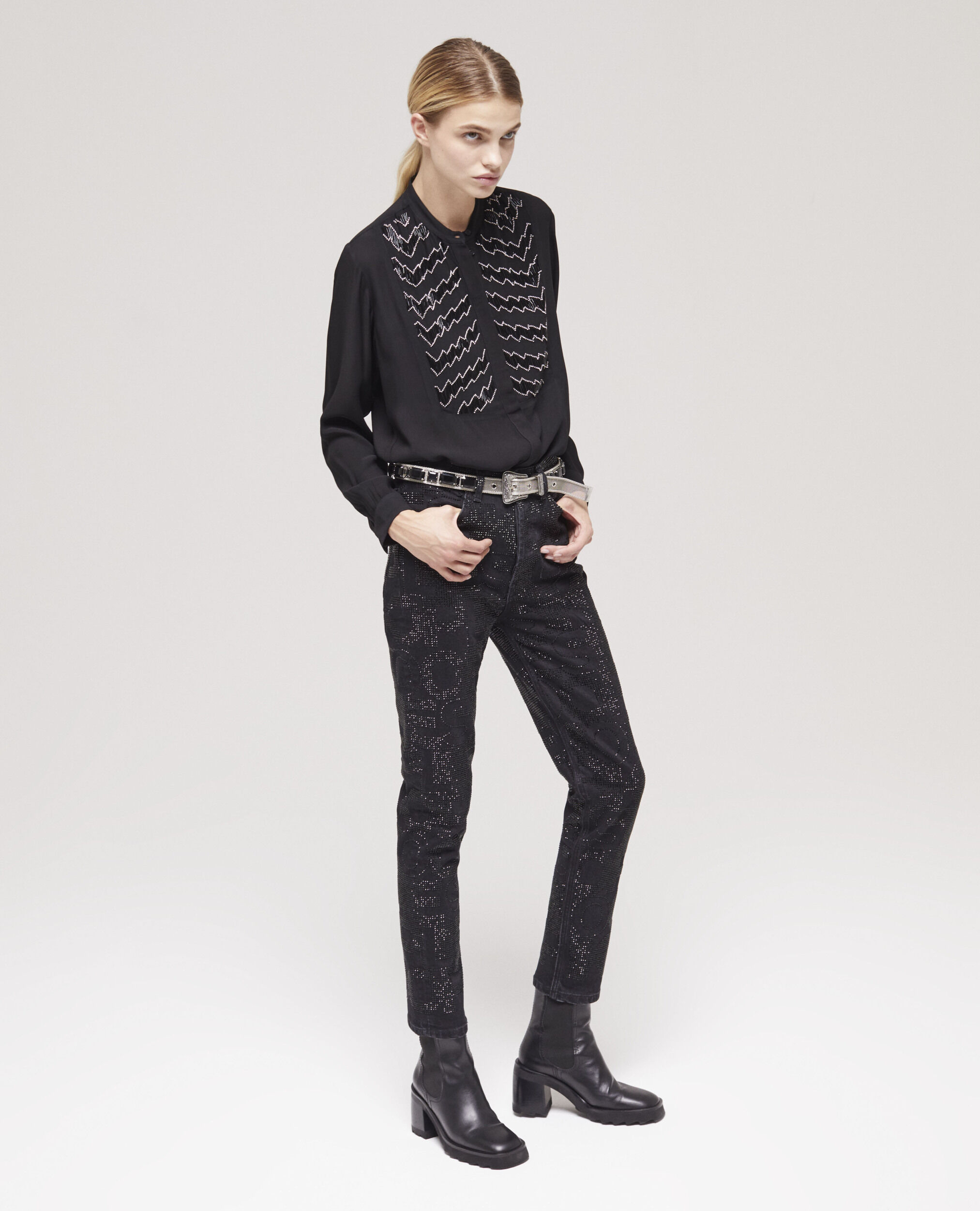 Chemise détails perles noire