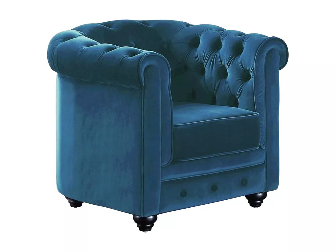 Lot de 2 Fauteuils CHESTERFIELD - Velours bleu canard