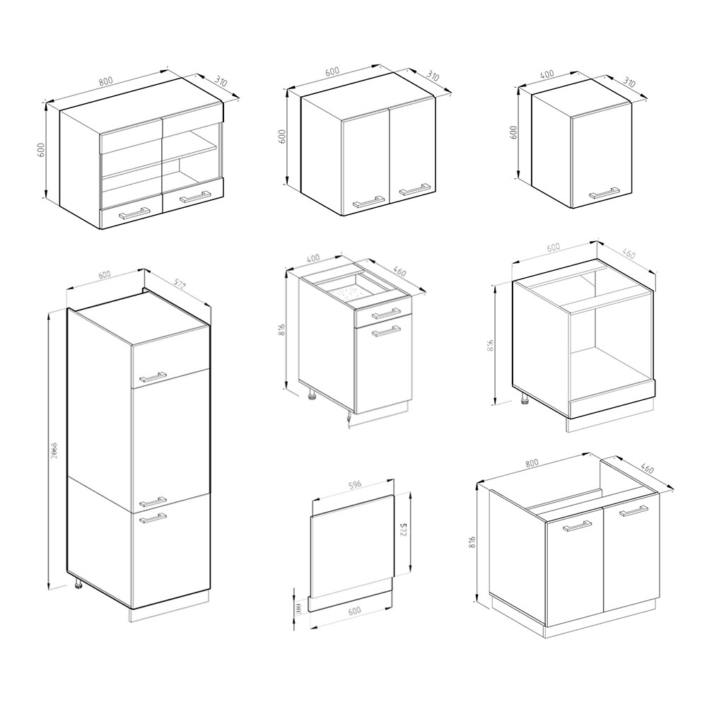 VICCO KÜCHE R-LINE 300 CM KÜCHENZEILE KÜCHENBLOCK EINBAUKÜCHE – SONOMA EICHE