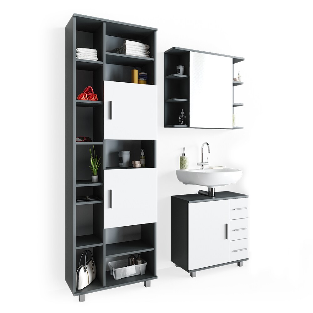 VICCO Badmöbel Set ILIAS Weiß Anthrazit Spiegel Kommode Unterschrank Badschrank