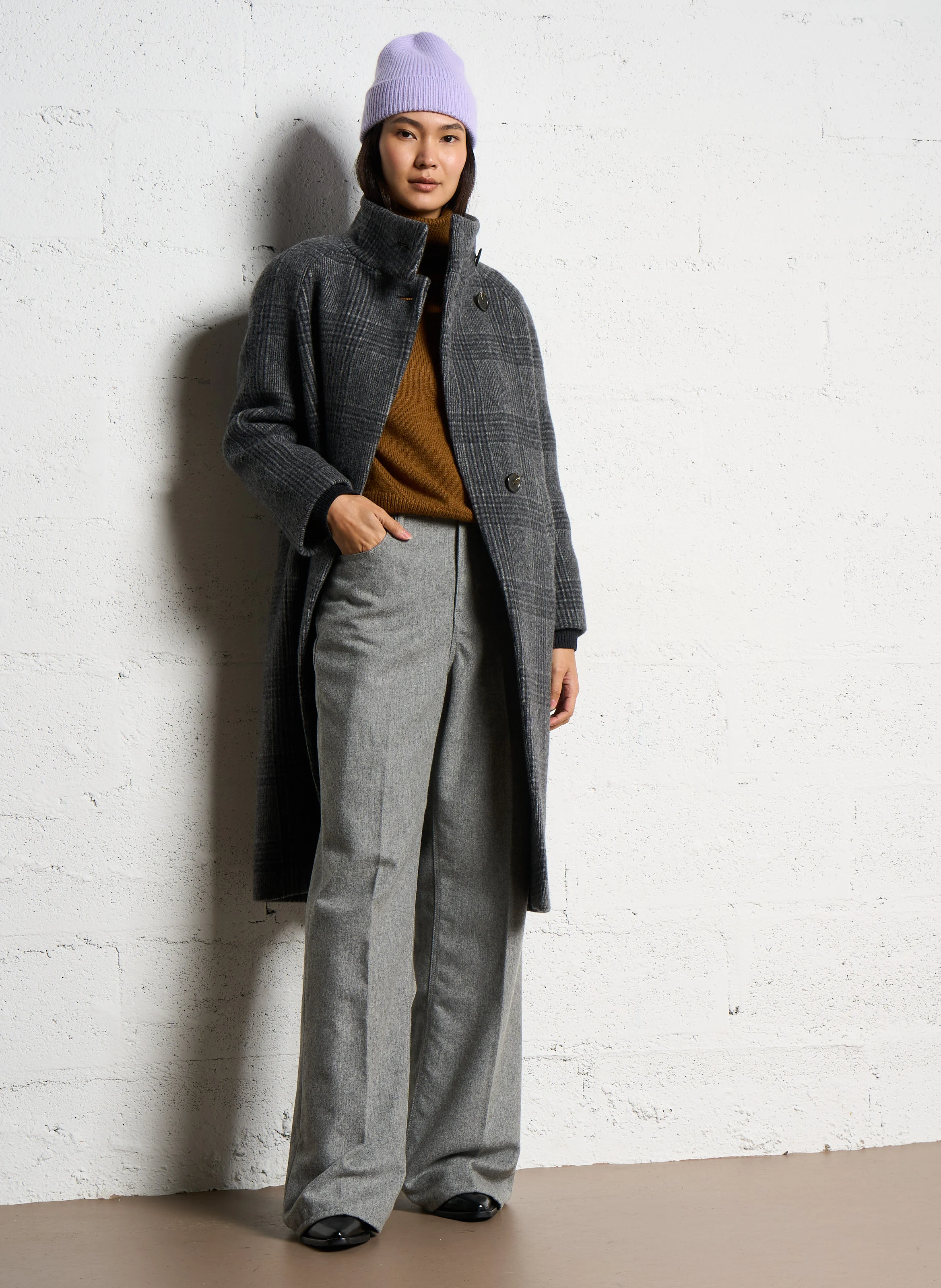 ANGE - Manteau col montant en laine mélangée | Gris