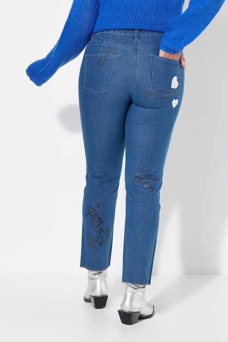 Jeans, Straight Fit, Alloverdruck, Patches, 5-Pocket