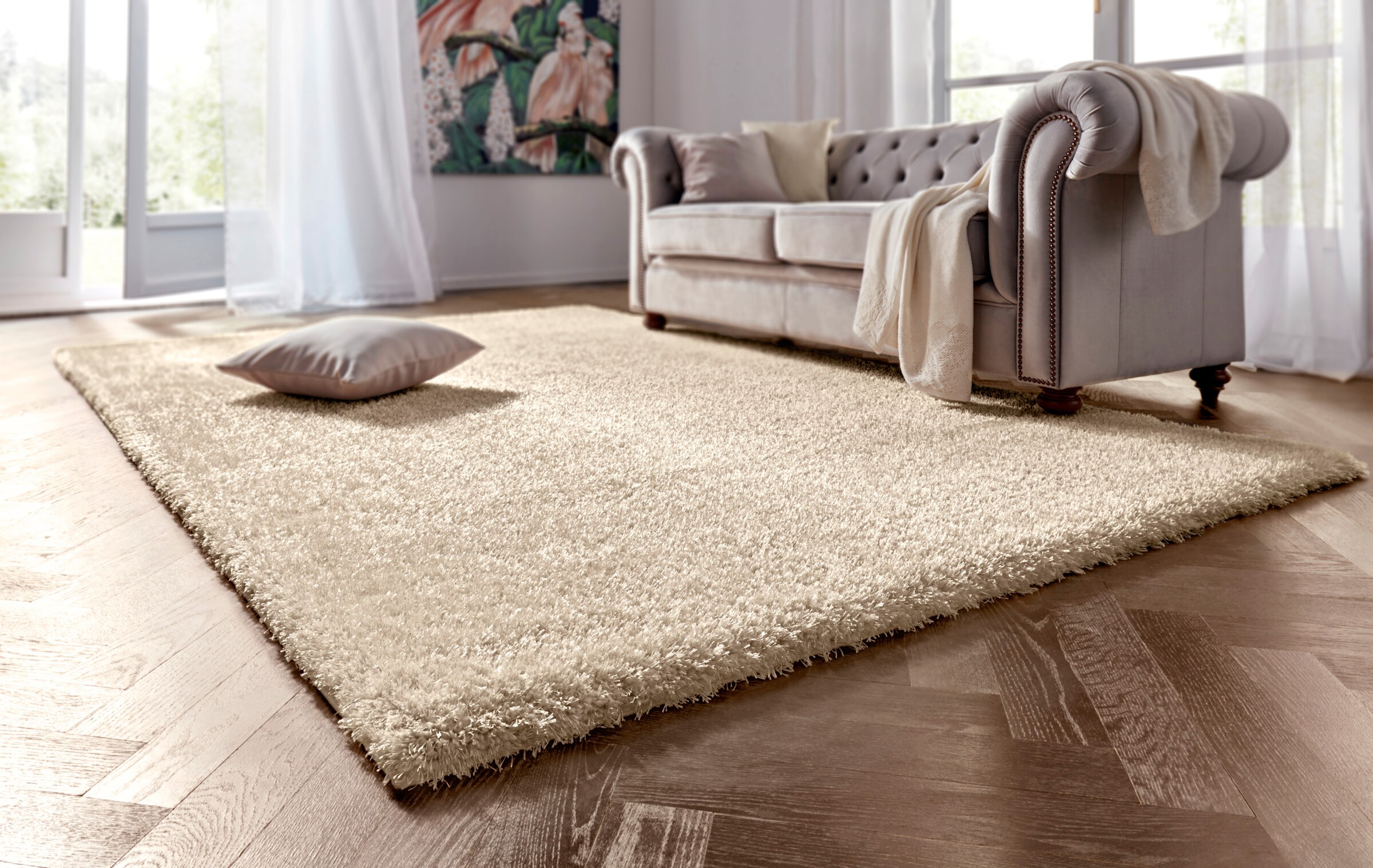 heine home Hochflorteppich in creme