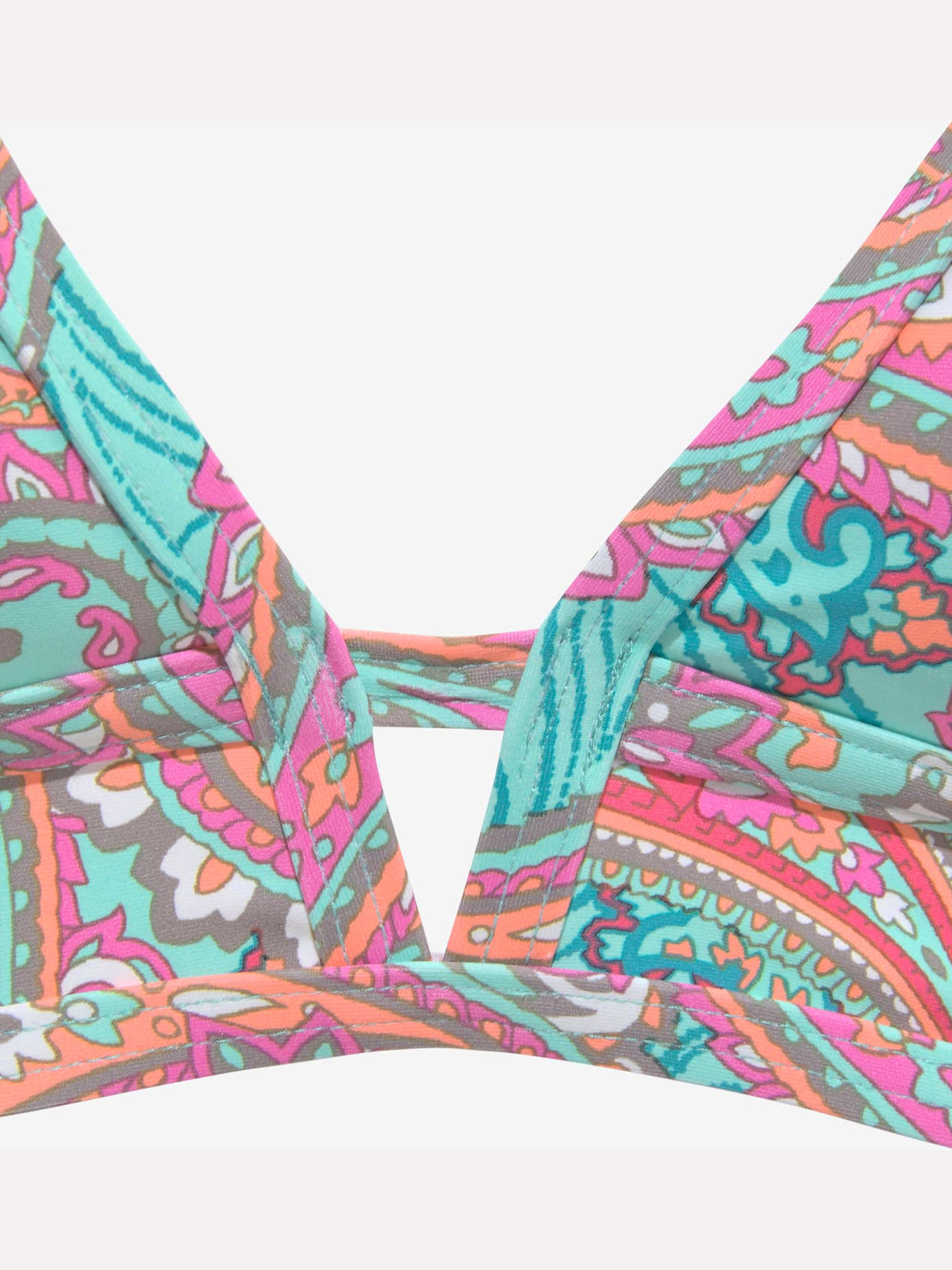 Haut de bikini triangle imprimé, effet de couleur différent pour chaque pièce
