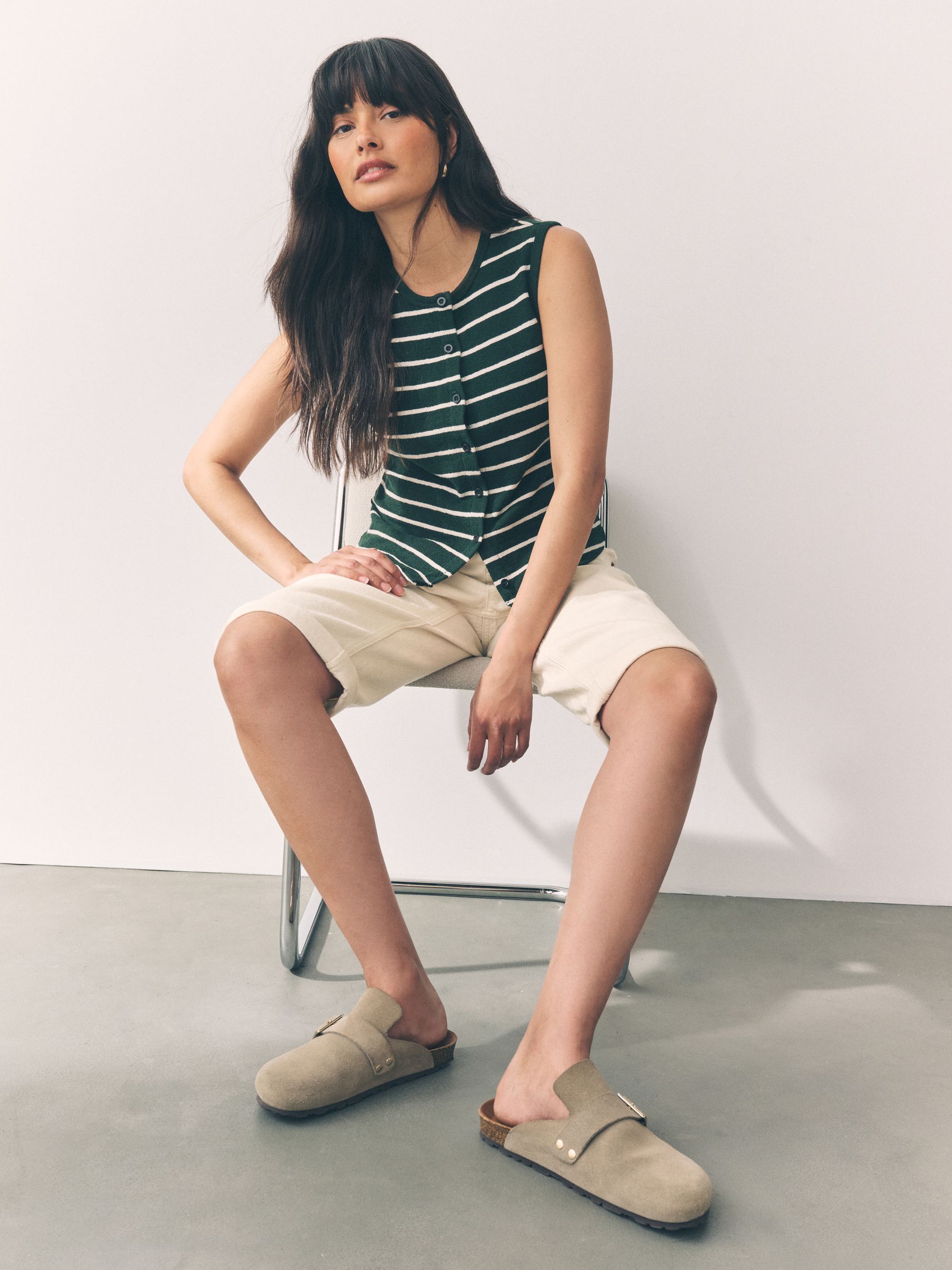 Ecru - Knielange Bermuda denim shorts