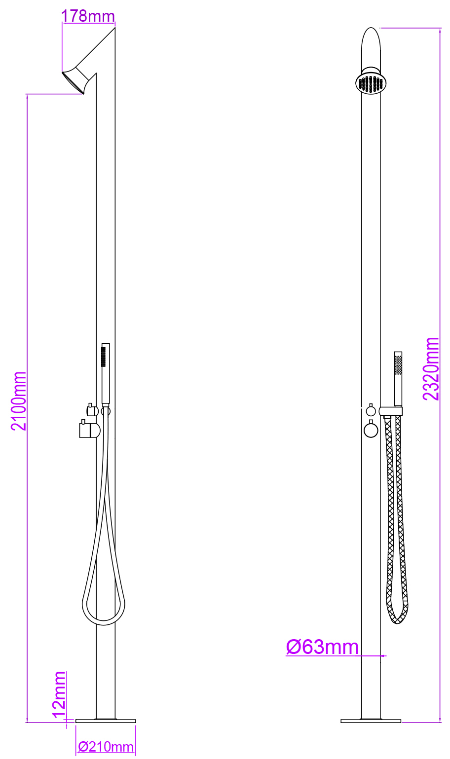 Mueller Sea buitendouche met handdouche 232cm RVS