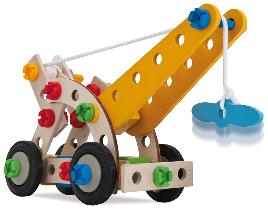Holz-Kranwagen CONSTRUCTOR 65-teilig in bunt