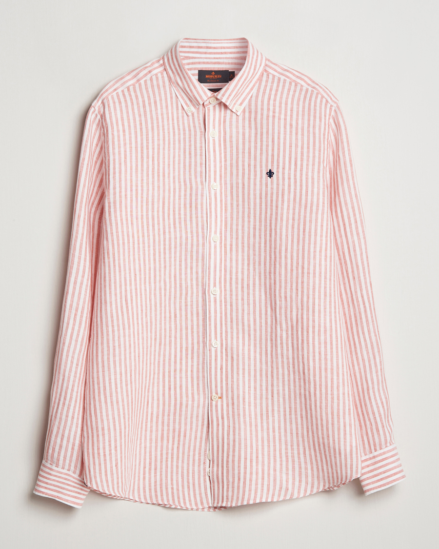 Morris Douglas Striped Linen Shirt Orange