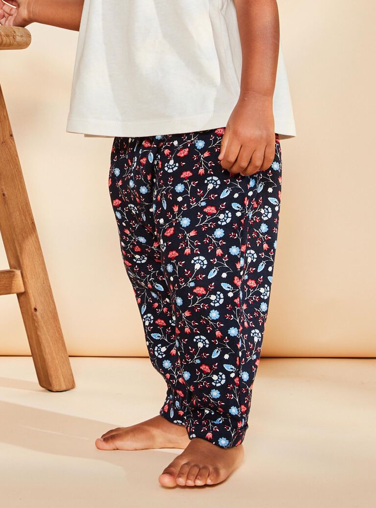 Pantalon bleu marine fleuri