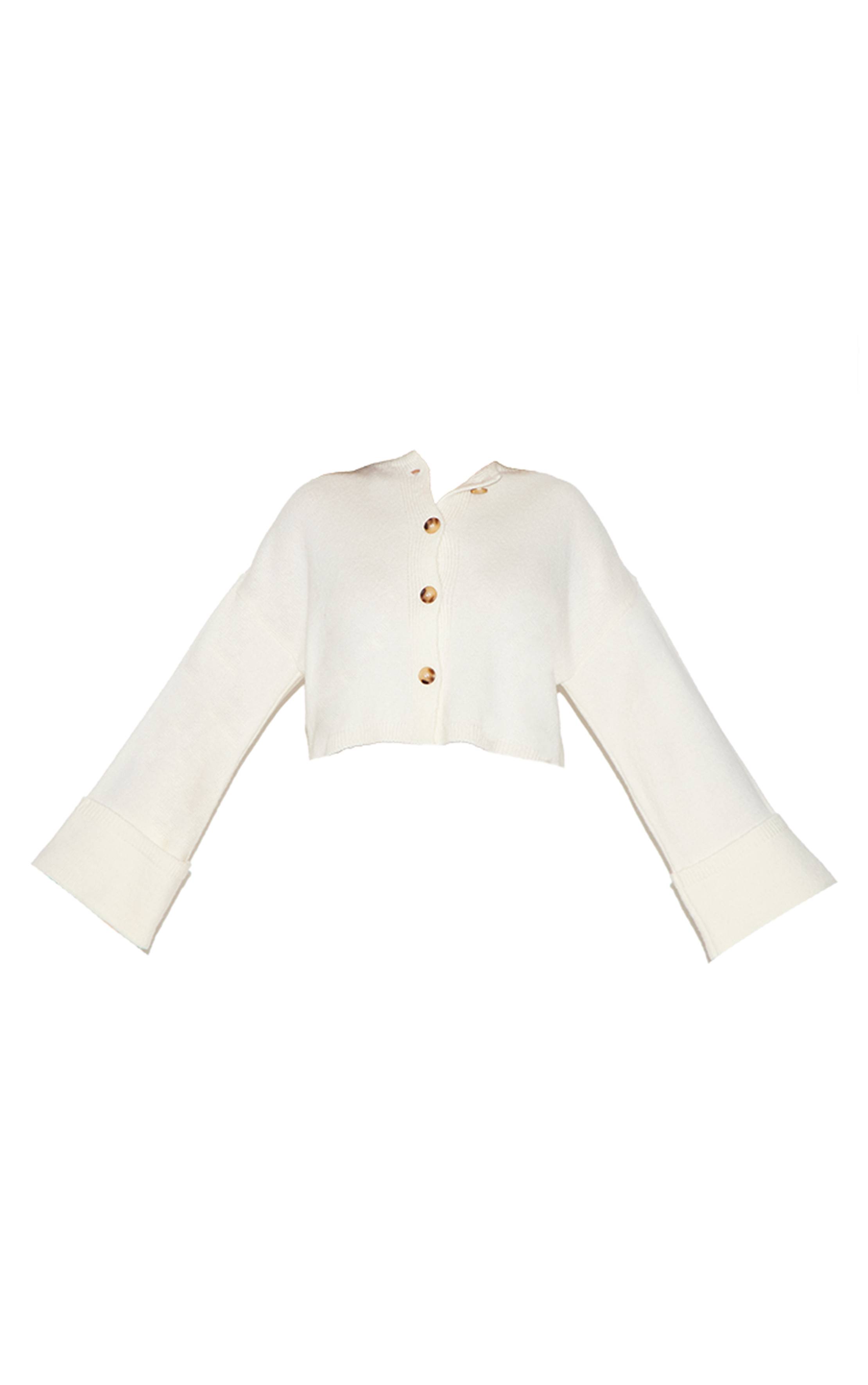 Crème Cardigan En Maille À Manches Retroussées