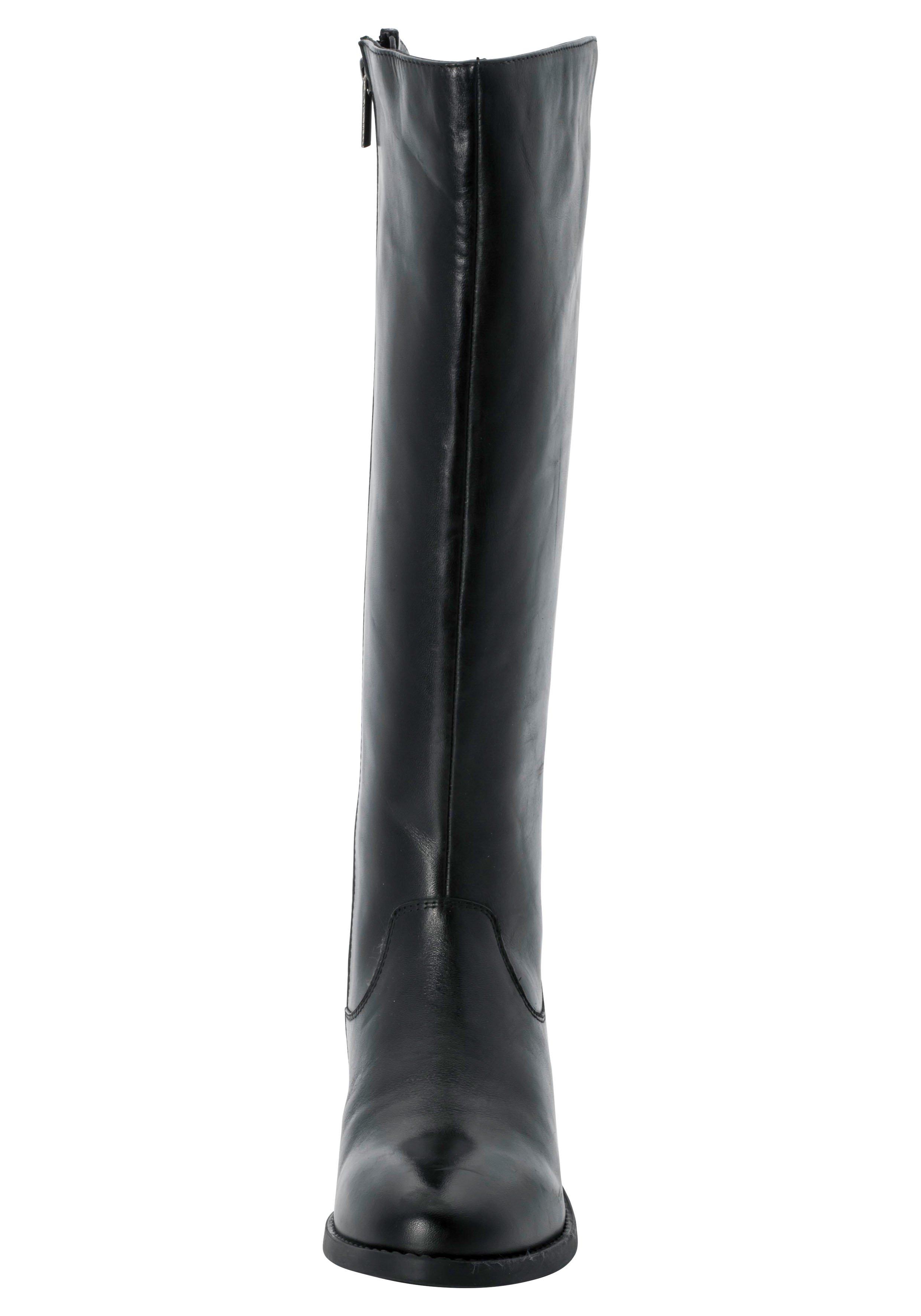 Weitschaftstiefel aus Leder mit Stretch-Einsatz