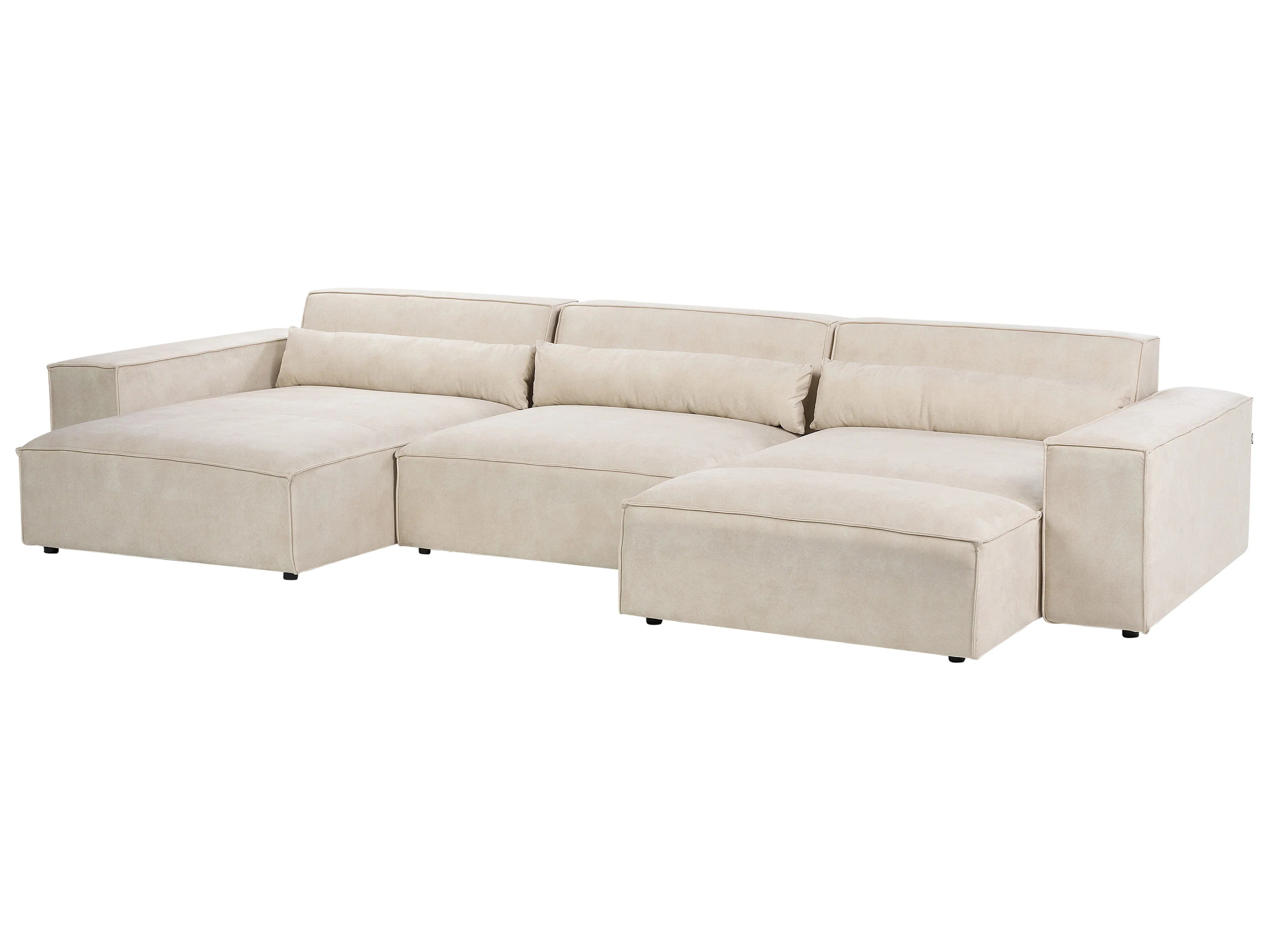 Modulaire hoekbank 3-zits HELLNAR Fluweel Lichtbeige met ottomaan rechtszijdig