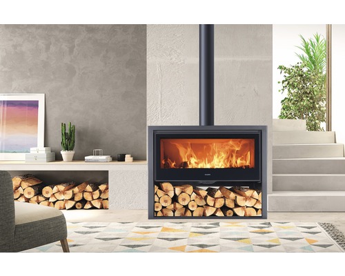 Panadero Chopin stalen zwarte houtkachel, 8,9 kW, met houtvak
