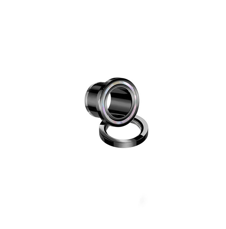 (8mm) Double Flared Flesh Tunnel 316L Edelstahl Plug Ohr Piercing mit Perlmuttrand - Schwarz