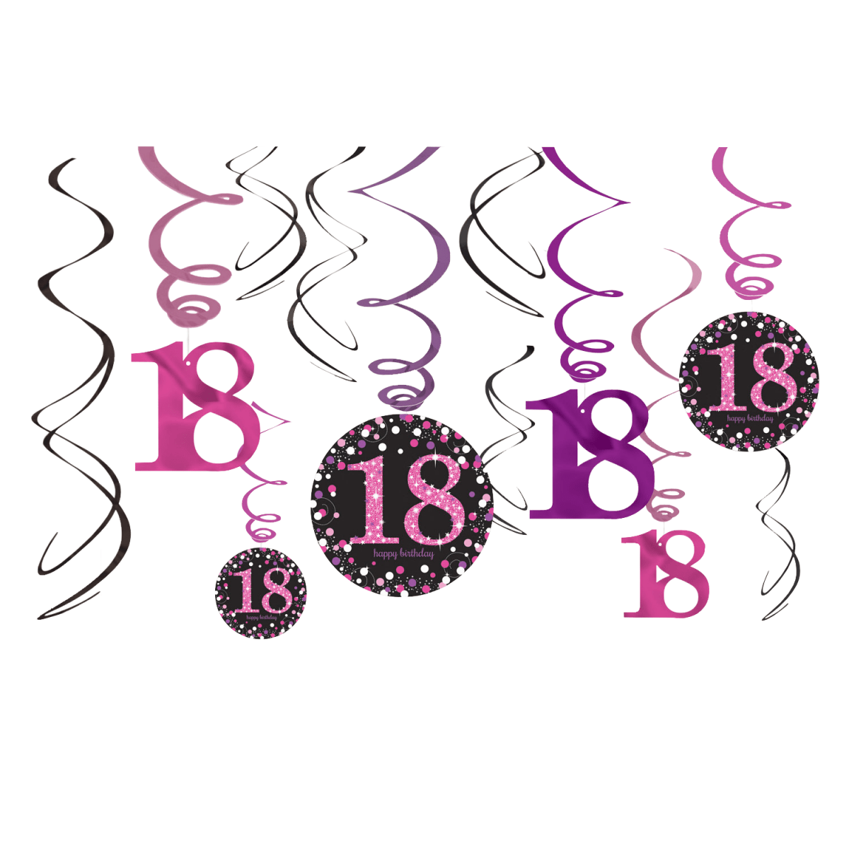 Hangdecoratie 18 Jaar Happy Birthday Roze 61cm 12st