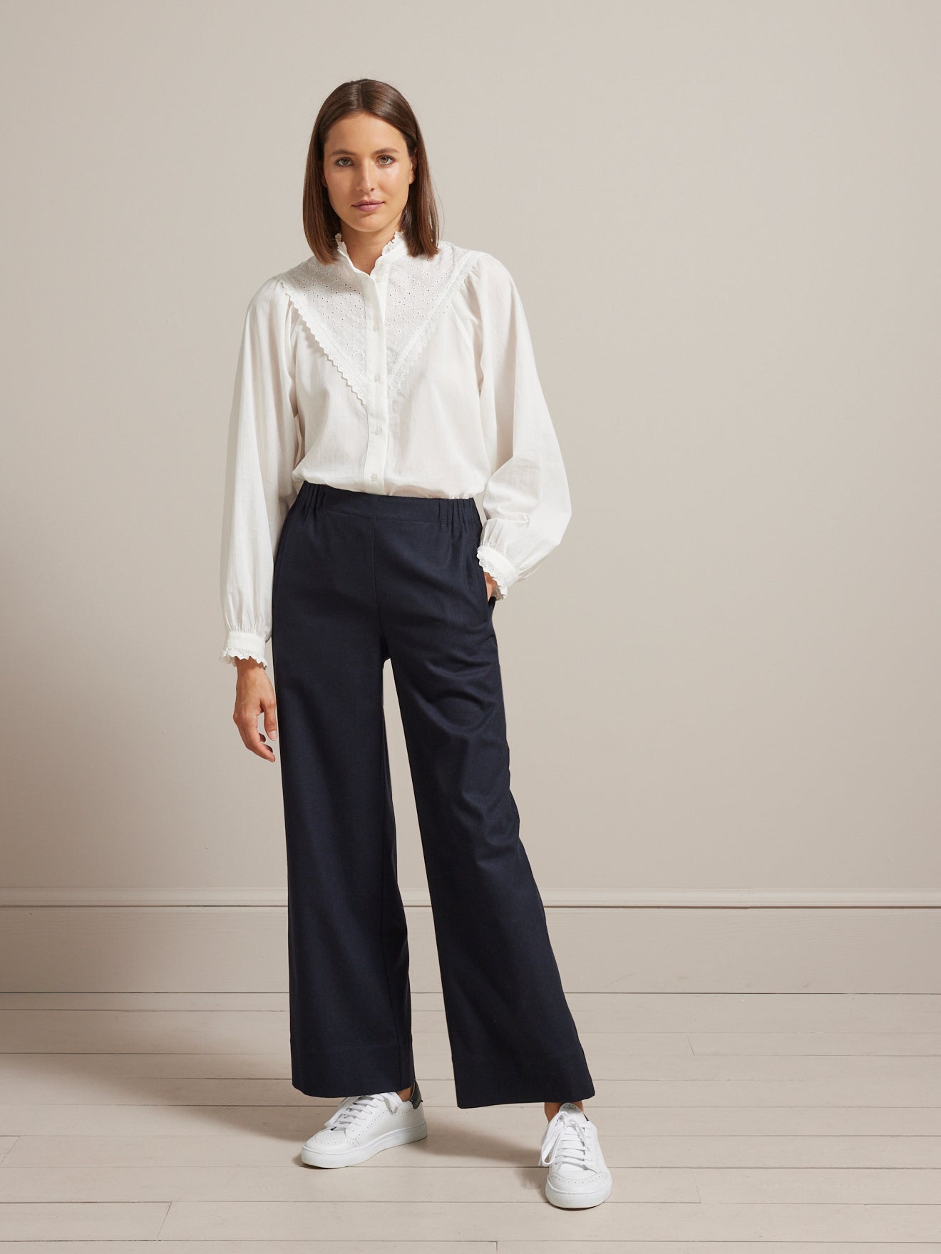 Pantalon extra large taille élastiquée lainage femme Lucie