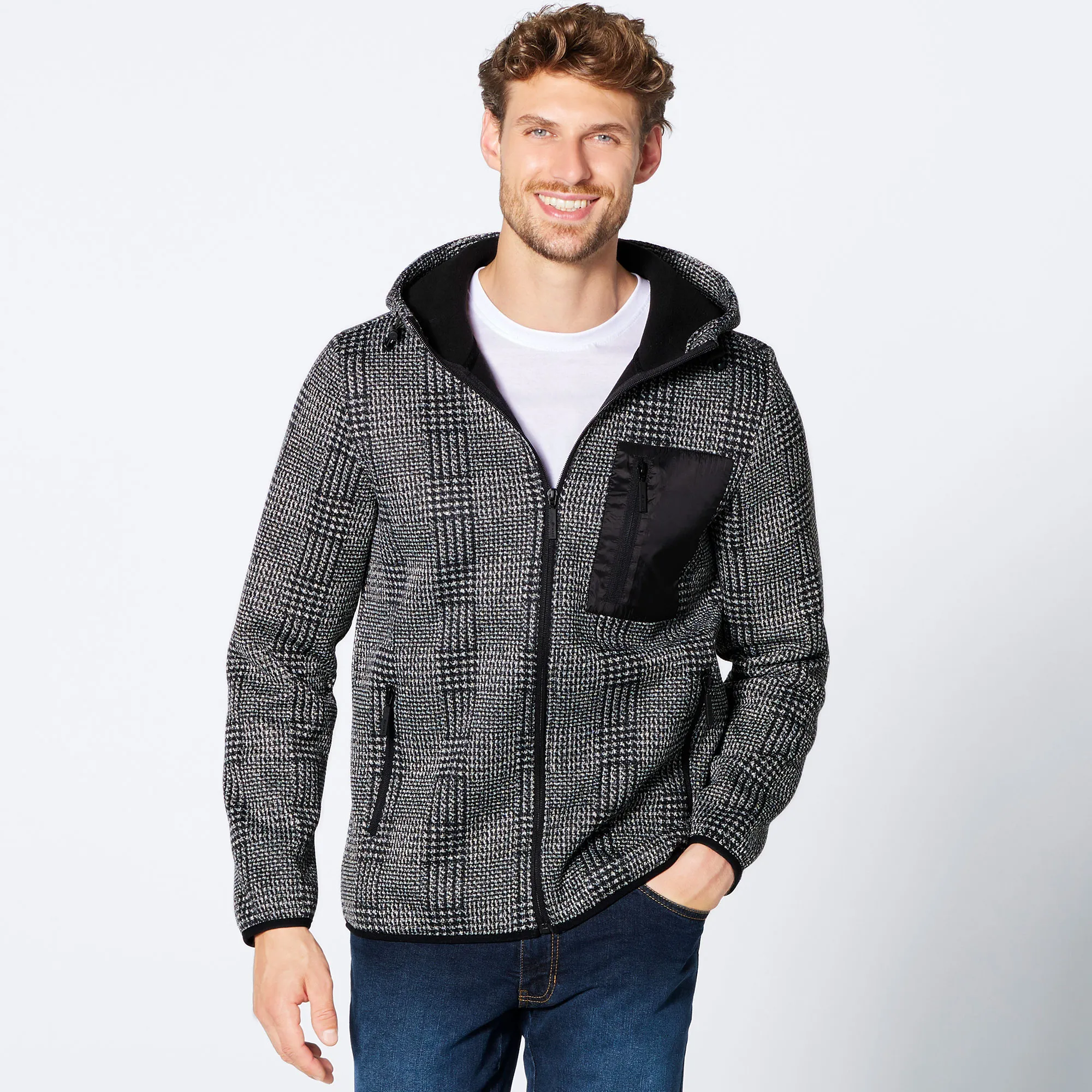 Herren-Fleecejacke mit Kapuze