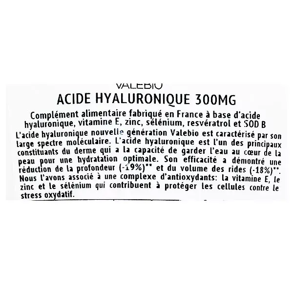 Valebio Ácido Hialurônico 300mg 30 cápsulas